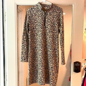 Tyler Boe Dress Mini At Knee Animal print 1/4 zipper leather trim Small